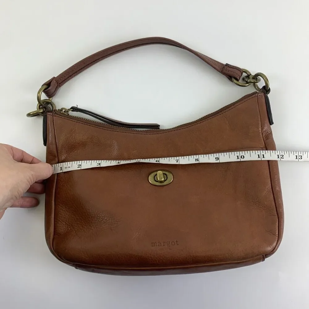 Margot Brown Leather Crossbody Top Handle Shoulder Purse Bag Turn Lock Pocket - Picture 12 of 14
